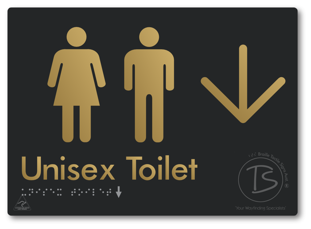 Unisex Toilet with Large Directional Arrow - Braille Tactile Signs Aust.