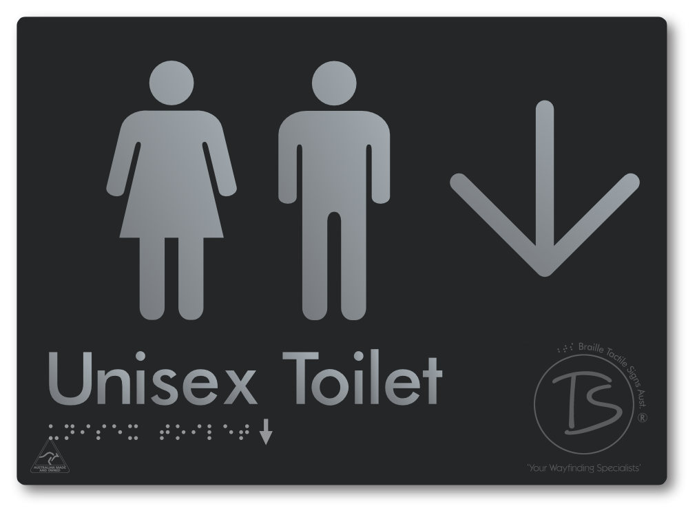 Unisex Toilet with Large Directional Arrow - Braille Tactile Signs Aust.