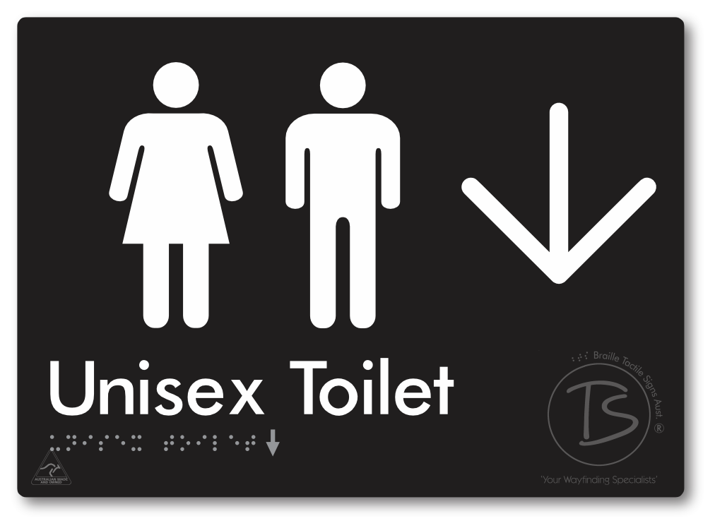Unisex Toilet with Large Directional Arrow - Braille Tactile Signs Aust.