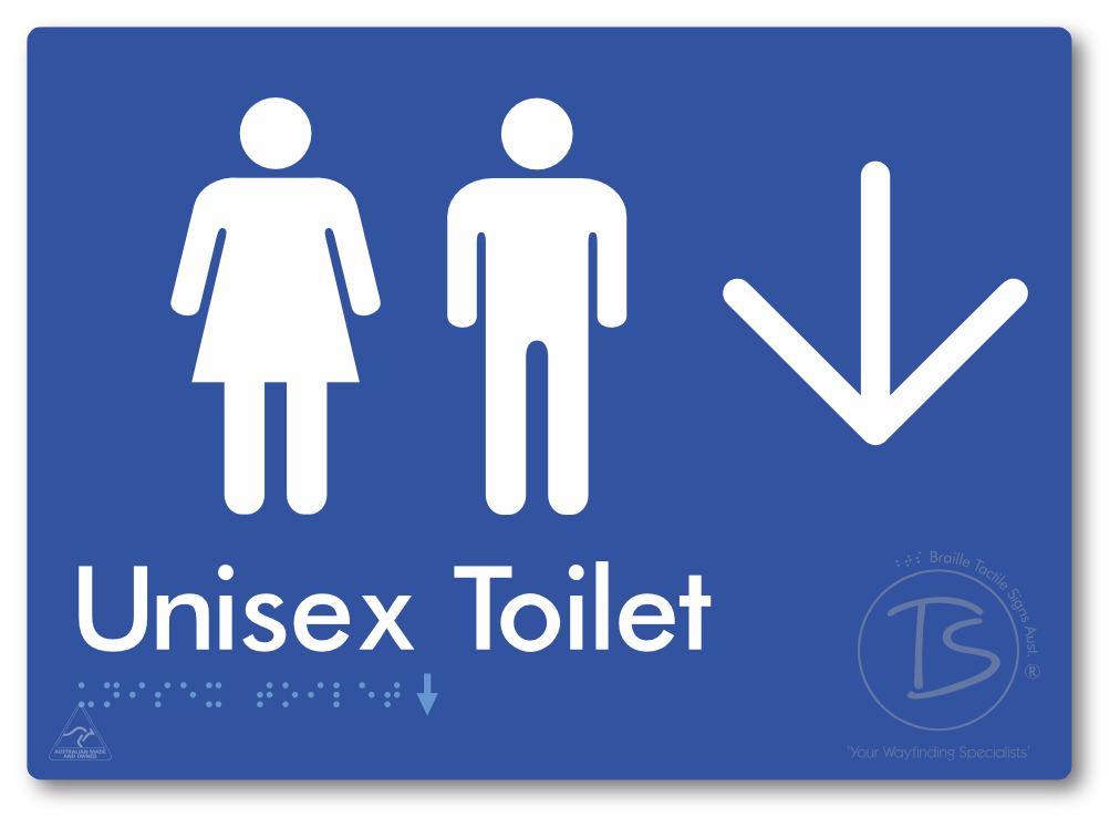 Unisex Toilet with Large Directional Arrow - Braille Tactile Signs Aust.