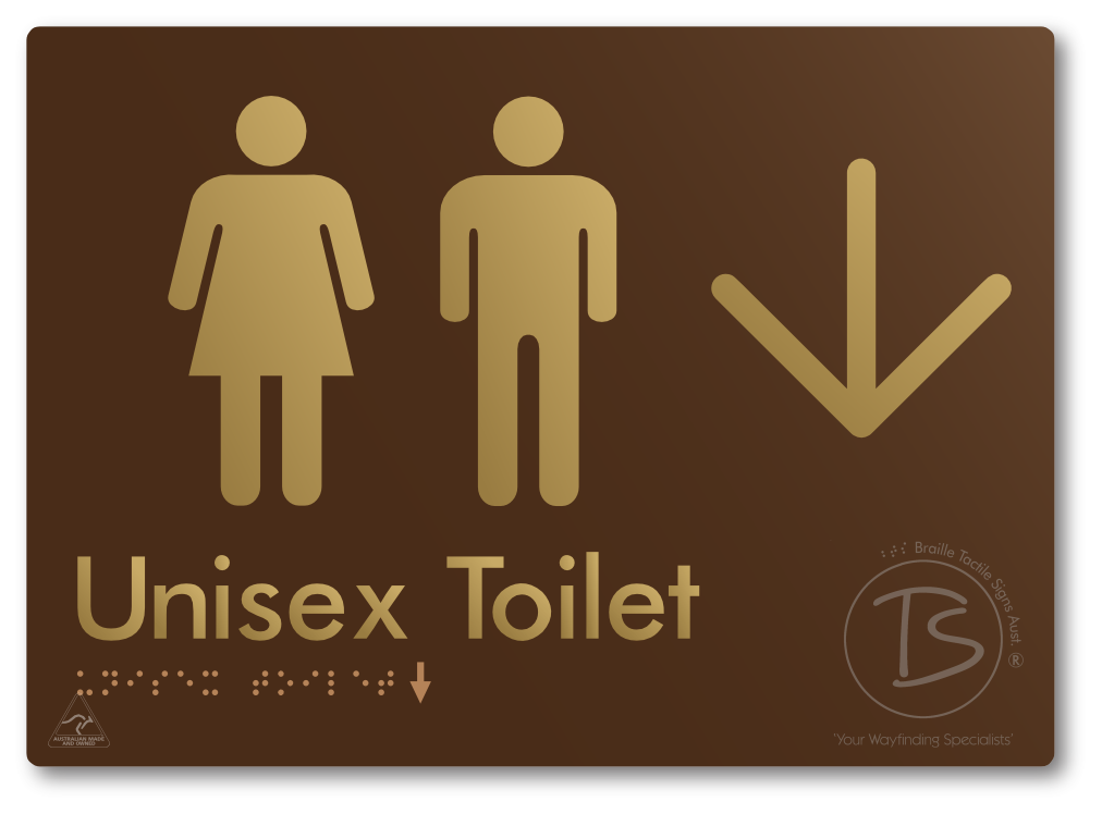 Unisex Toilet with Large Directional Arrow - Braille Tactile Signs Aust.
