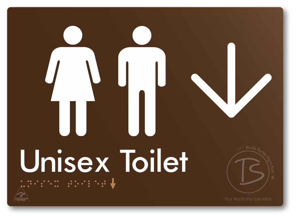Unisex Toilet with Large Directional Arrow - Braille Tactile Signs Aust.