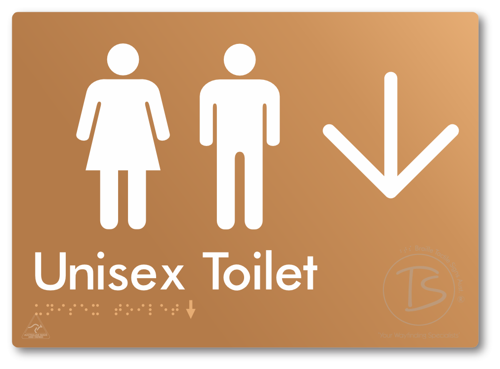 Unisex Toilet with Large Directional Arrow - Braille Tactile Signs Aust.