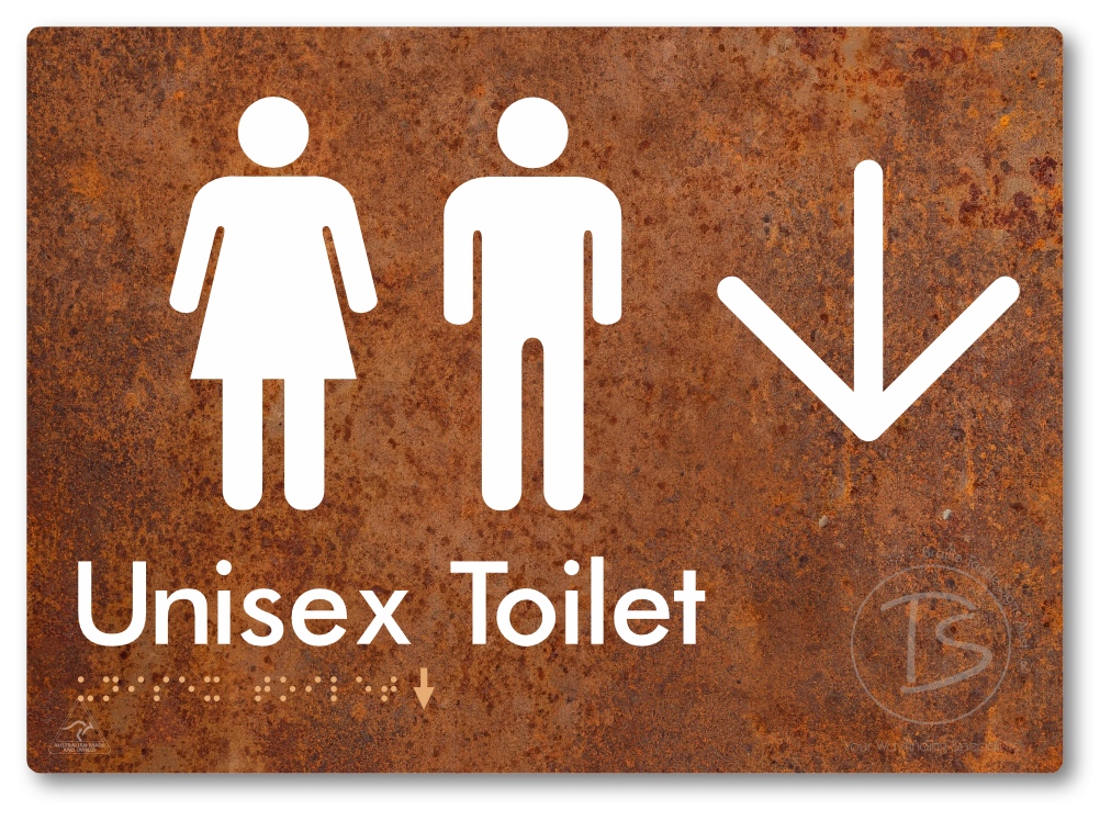 Unisex Toilet with Large Directional Arrow - Braille Tactile Signs Aust.