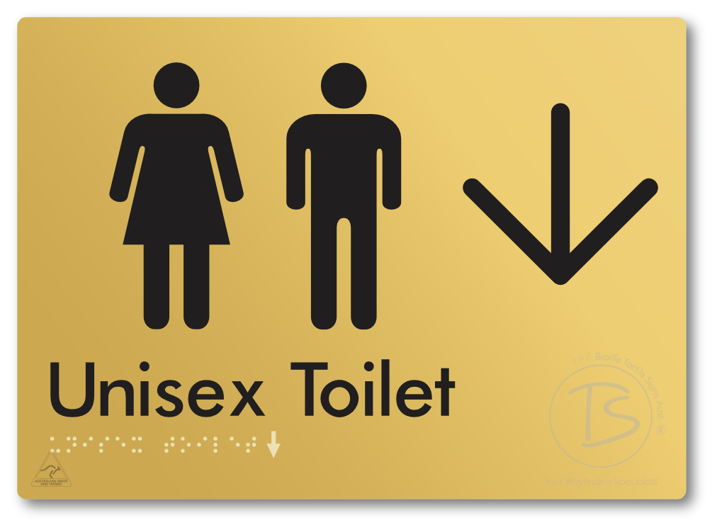Unisex Toilet with Large Directional Arrow - Braille Tactile Signs Aust.