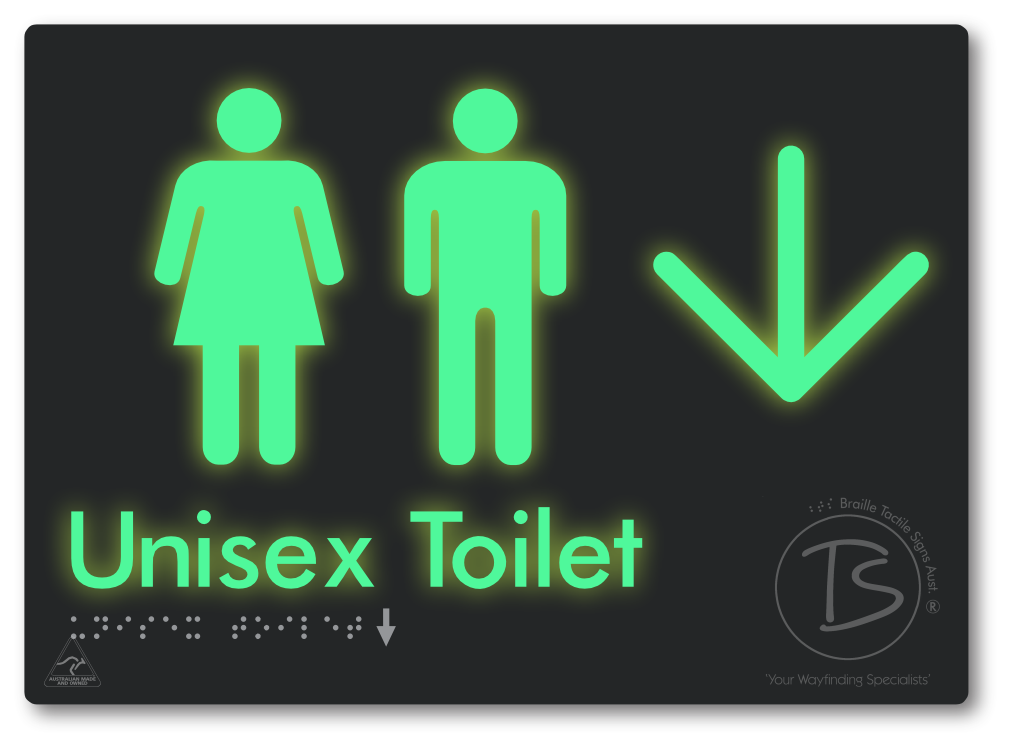 Unisex Toilet with Large Directional Arrow - Braille Tactile Signs Aust.