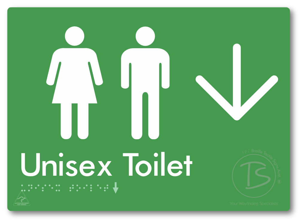 Unisex Toilet with Large Directional Arrow - Braille Tactile Signs Aust.
