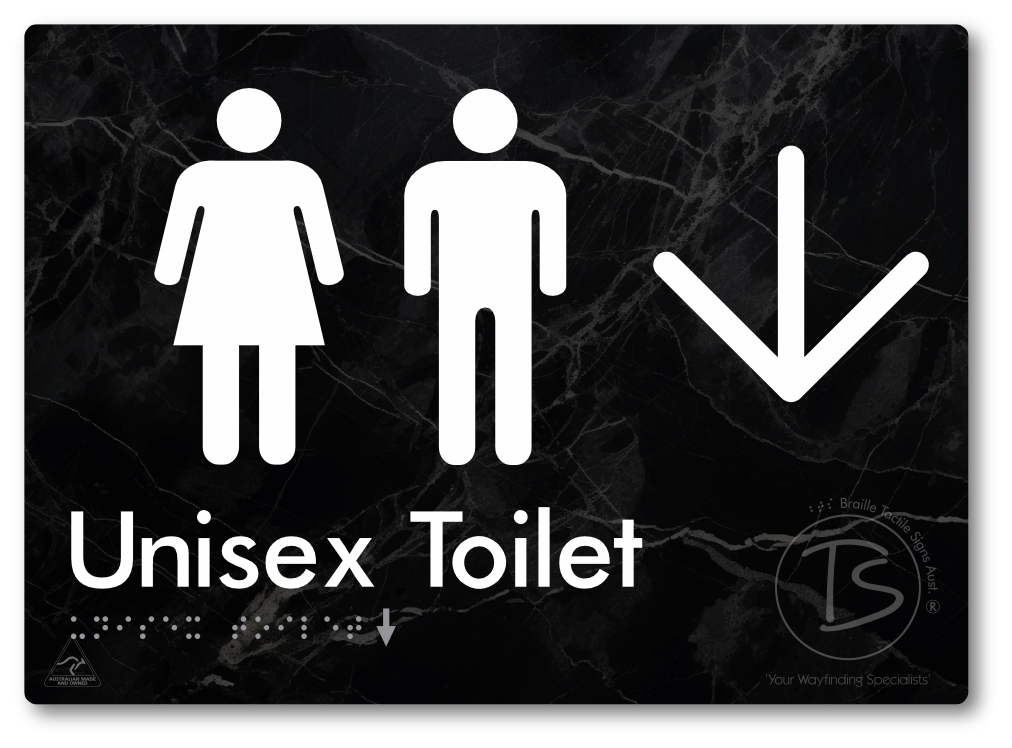 Unisex Toilet with Large Directional Arrow - Braille Tactile Signs Aust.
