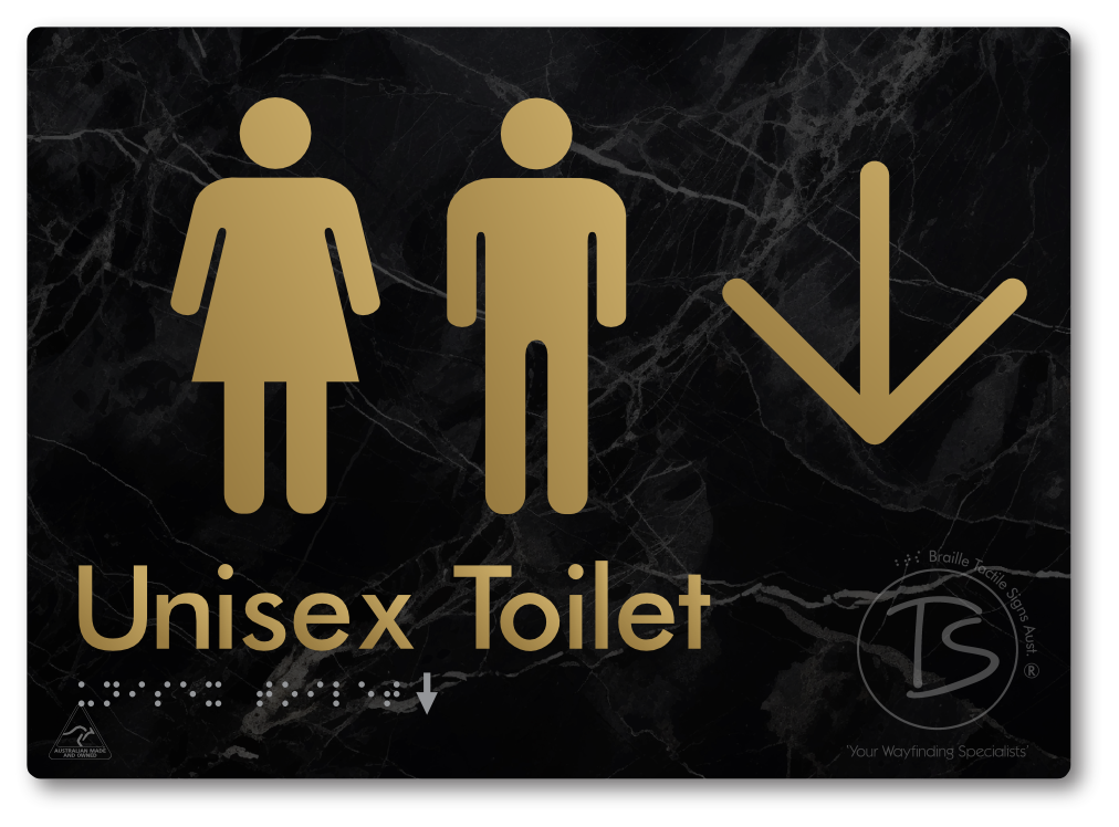 Unisex Toilet with Large Directional Arrow - Braille Tactile Signs Aust.