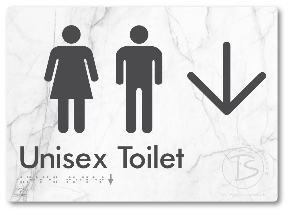 Unisex Toilet with Large Directional Arrow - Braille Tactile Signs Aust.