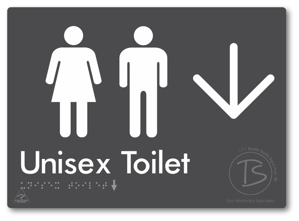 Unisex Toilet with Large Directional Arrow - Braille Tactile Signs Aust.