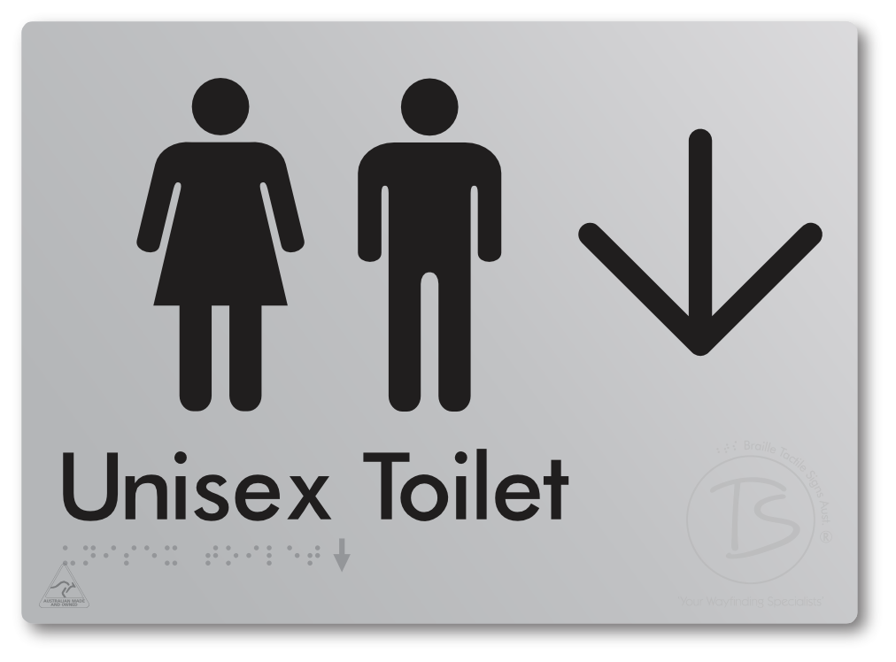 Unisex Toilet with Large Directional Arrow - Braille Tactile Signs Aust.