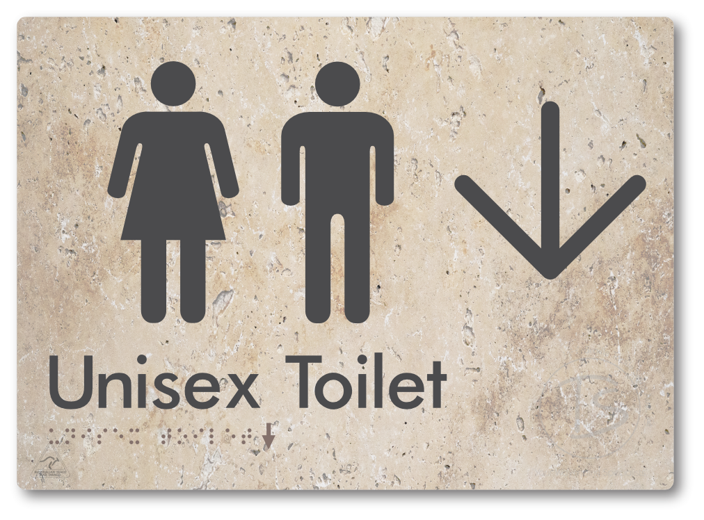 Unisex Toilet with Large Directional Arrow - Braille Tactile Signs Aust.