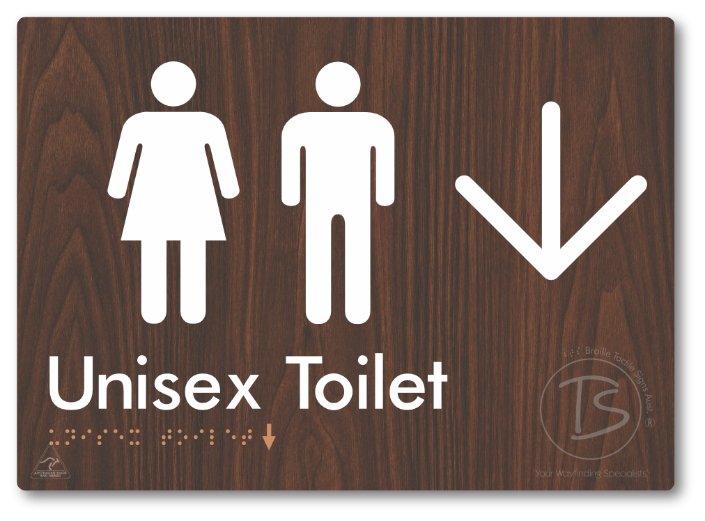 Unisex Toilet with Large Directional Arrow - Braille Tactile Signs Aust.