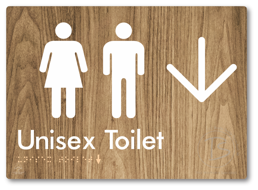 Unisex Toilet with Large Directional Arrow - Braille Tactile Signs Aust.