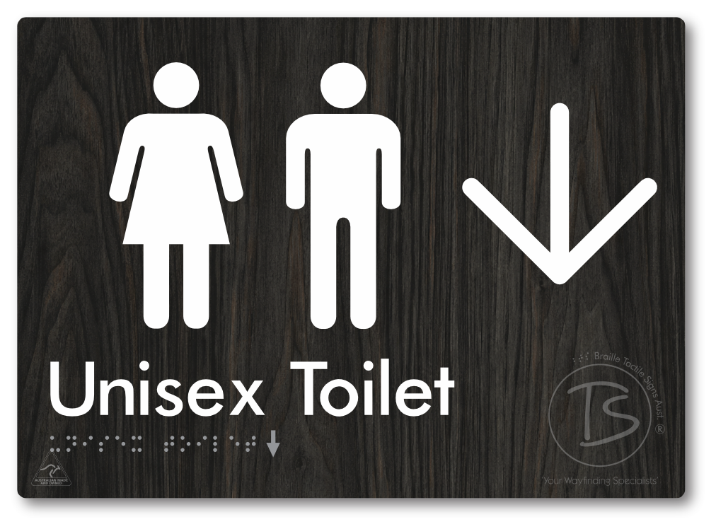 Unisex Toilet with Large Directional Arrow - Braille Tactile Signs Aust.