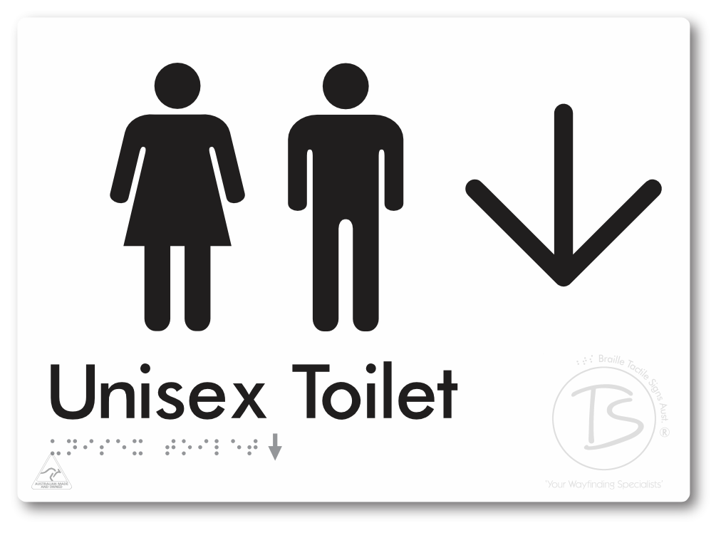 Unisex Toilet with Large Directional Arrow - Braille Tactile Signs Aust.