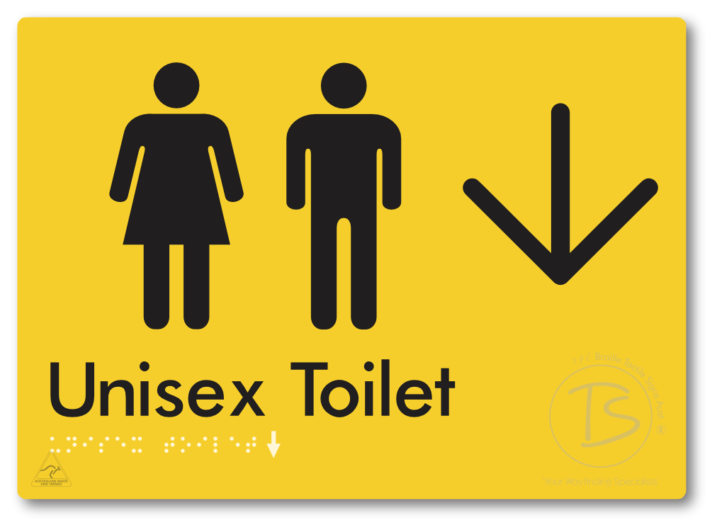 Unisex Toilet with Large Directional Arrow - Braille Tactile Signs Aust.