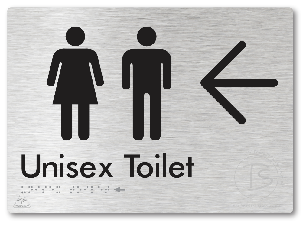 Unisex Toilet with Large Directional Arrow - Braille Tactile Signs Aust.