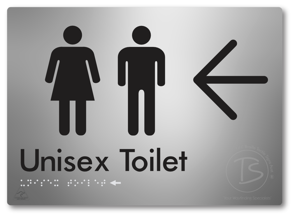 Unisex Toilet with Large Directional Arrow - Braille Tactile Signs Aust.
