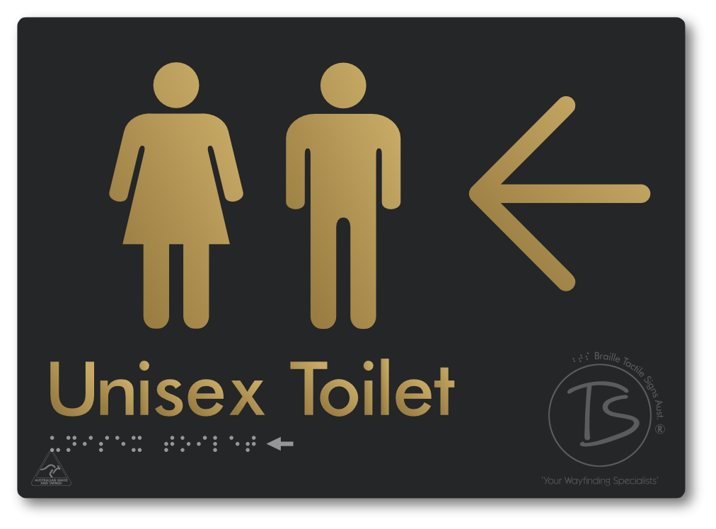 Unisex Toilet with Large Directional Arrow - Braille Tactile Signs Aust.
