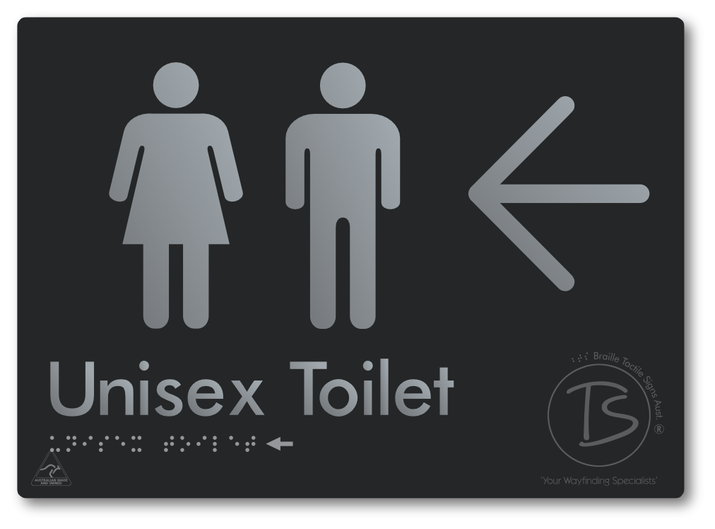 Unisex Toilet with Large Directional Arrow - Braille Tactile Signs Aust.