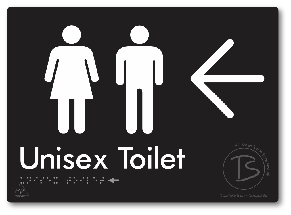 Unisex Toilet with Large Directional Arrow - Braille Tactile Signs Aust.