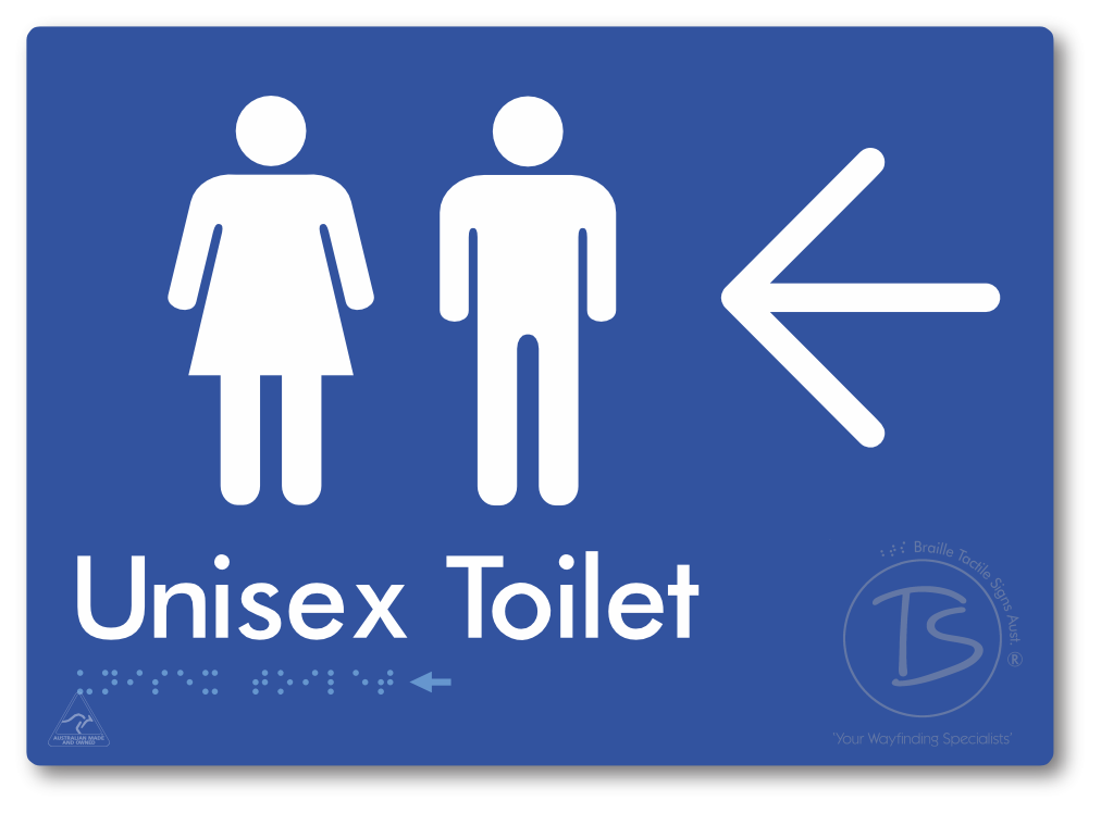 Unisex Toilet with Large Directional Arrow - Braille Tactile Signs Aust.