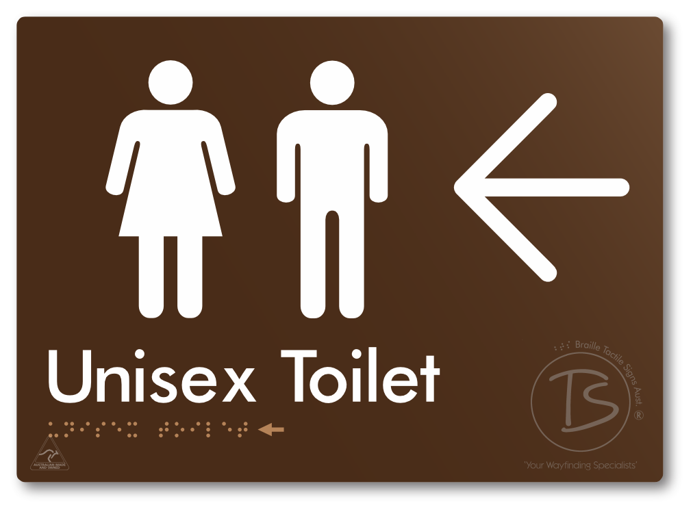 Unisex Toilet with Large Directional Arrow - Braille Tactile Signs Aust.