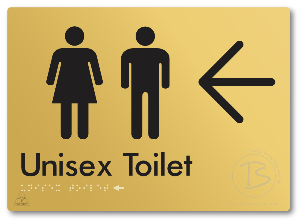 Unisex Toilet with Large Directional Arrow - Braille Tactile Signs Aust.