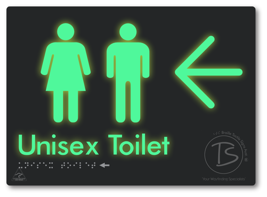 Unisex Toilet with Large Directional Arrow - Braille Tactile Signs Aust.