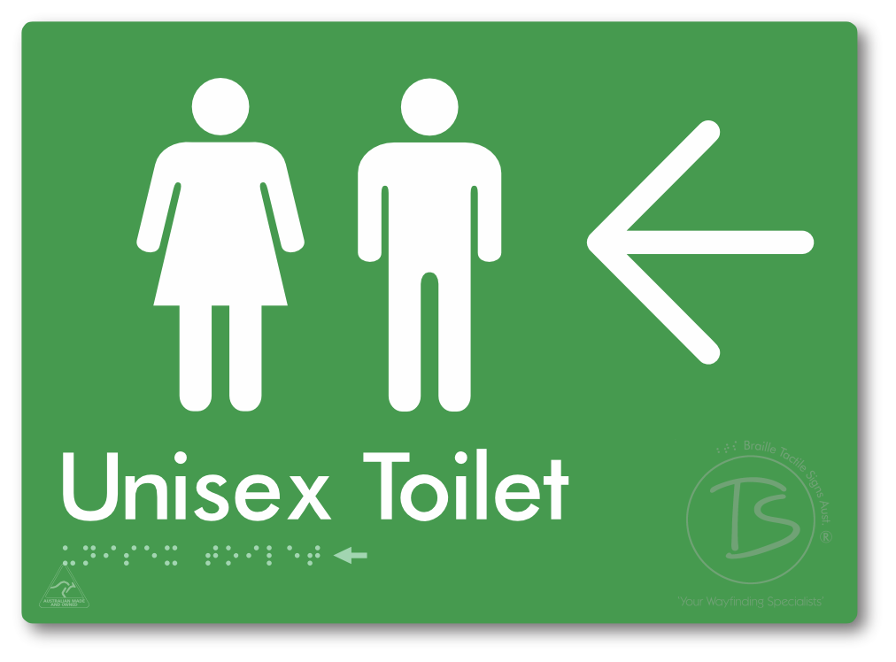 Unisex Toilet with Large Directional Arrow - Braille Tactile Signs Aust.