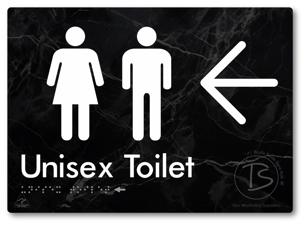 Unisex Toilet with Large Directional Arrow - Braille Tactile Signs Aust.