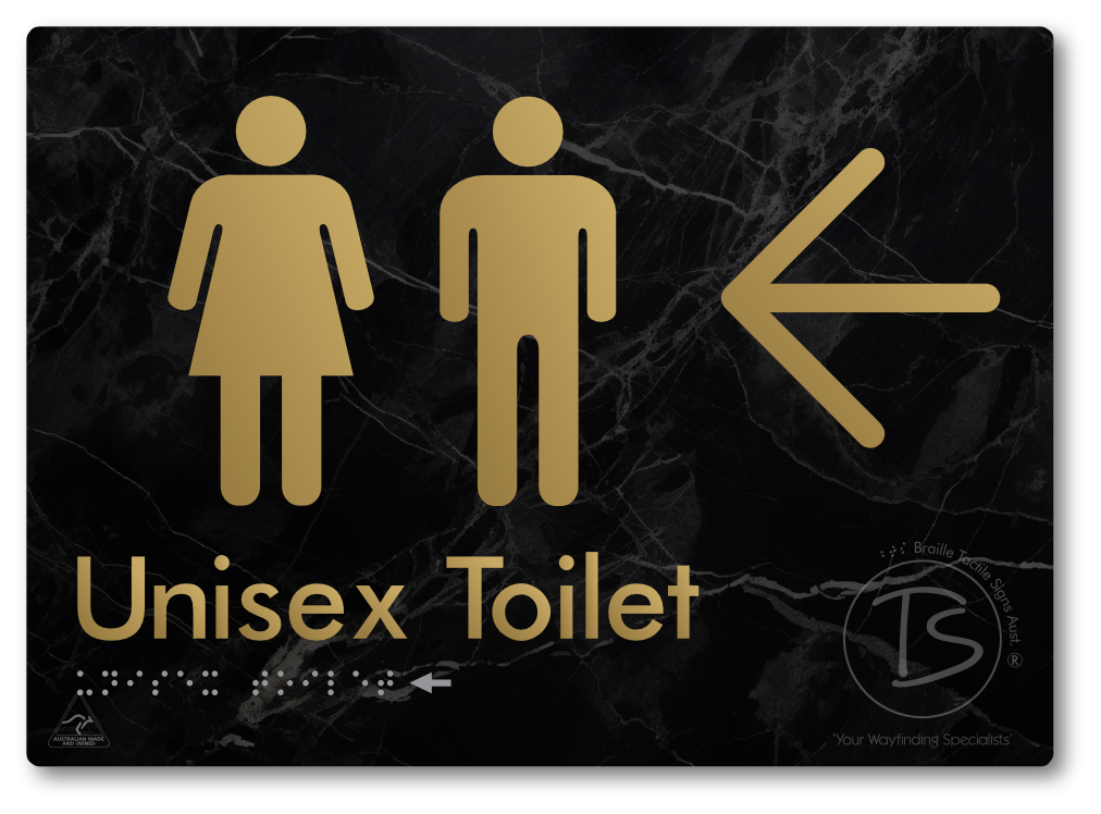 Unisex Toilet with Large Directional Arrow - Braille Tactile Signs Aust.