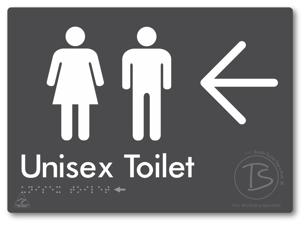 Unisex Toilet with Large Directional Arrow - Braille Tactile Signs Aust.