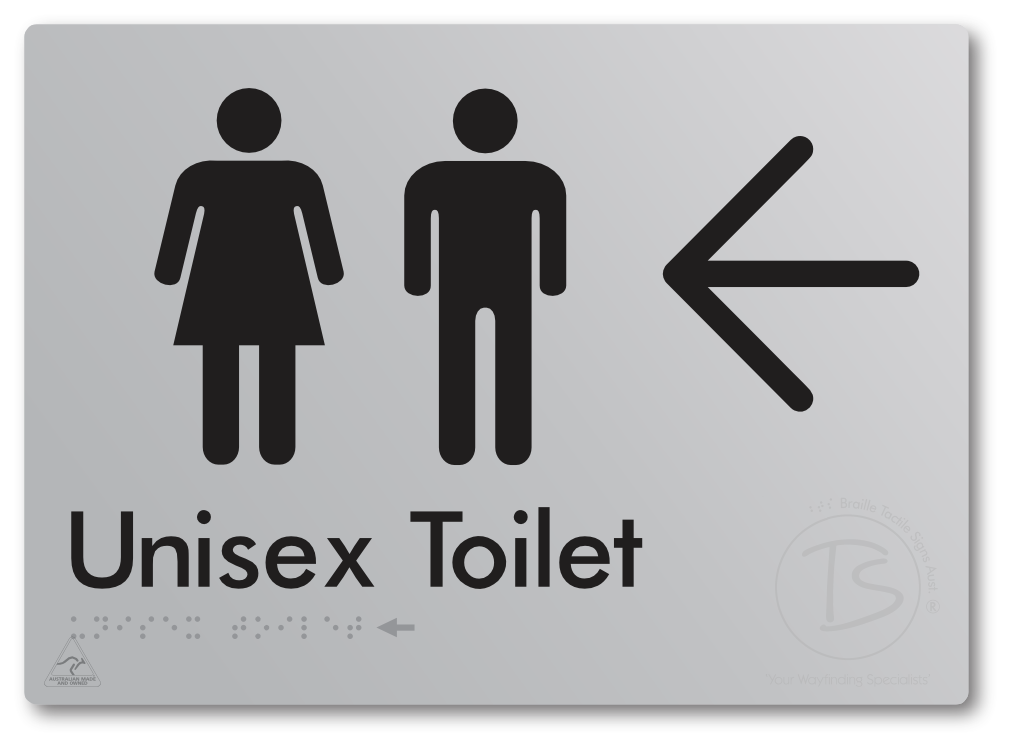 Unisex Toilet with Large Directional Arrow - Braille Tactile Signs Aust.