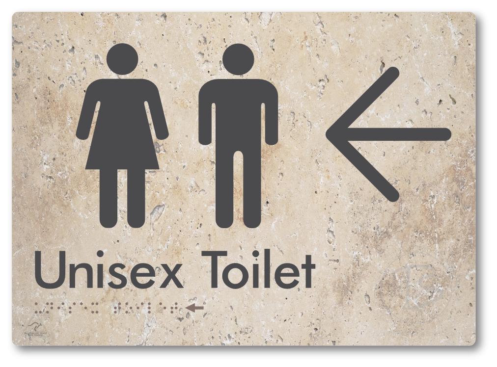 Unisex Toilet with Large Directional Arrow - Braille Tactile Signs Aust.