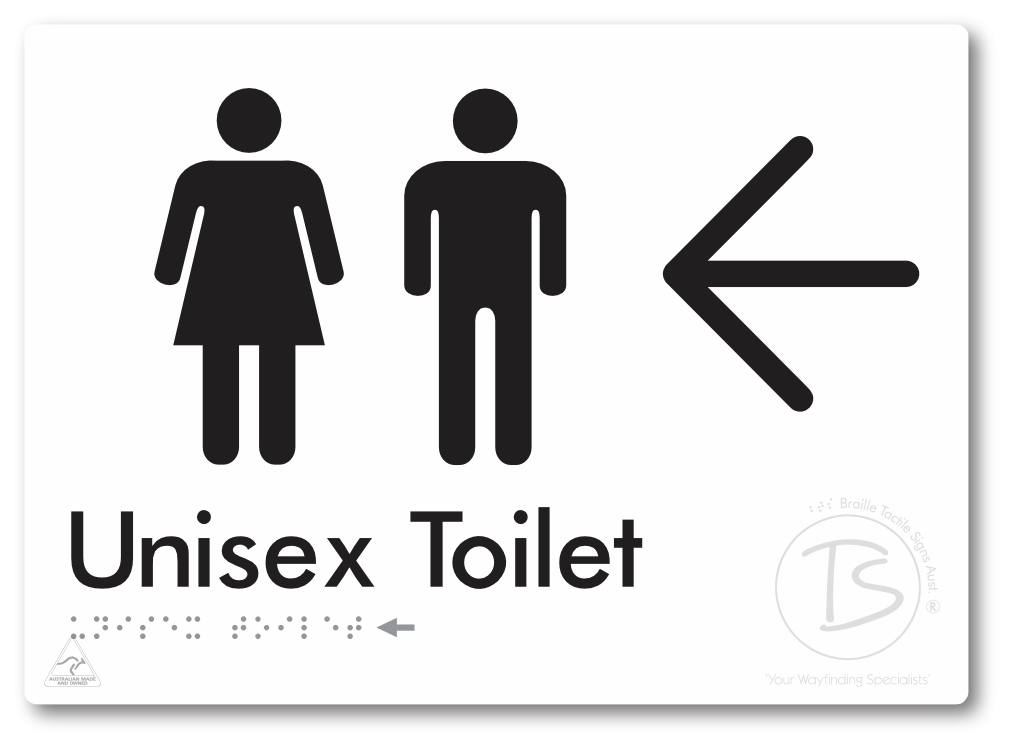 Unisex Toilet with Large Directional Arrow - Braille Tactile Signs Aust.