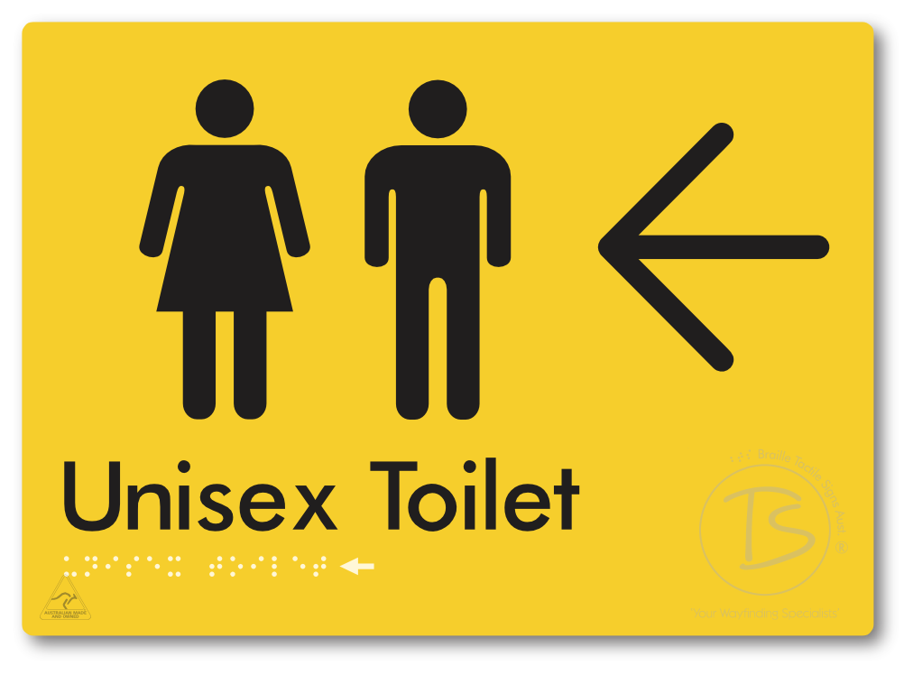 Unisex Toilet with Large Directional Arrow - Braille Tactile Signs Aust.