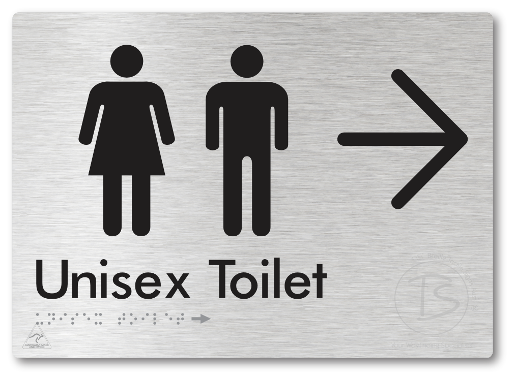 Unisex Toilet with Large Directional Arrow - Braille Tactile Signs Aust.