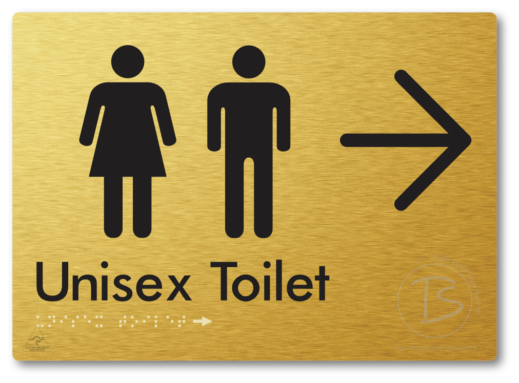 Unisex Toilet with Large Directional Arrow - Braille Tactile Signs Aust.