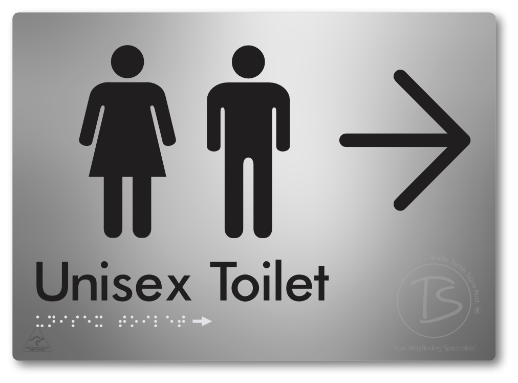 Unisex Toilet with Large Directional Arrow - Braille Tactile Signs Aust.