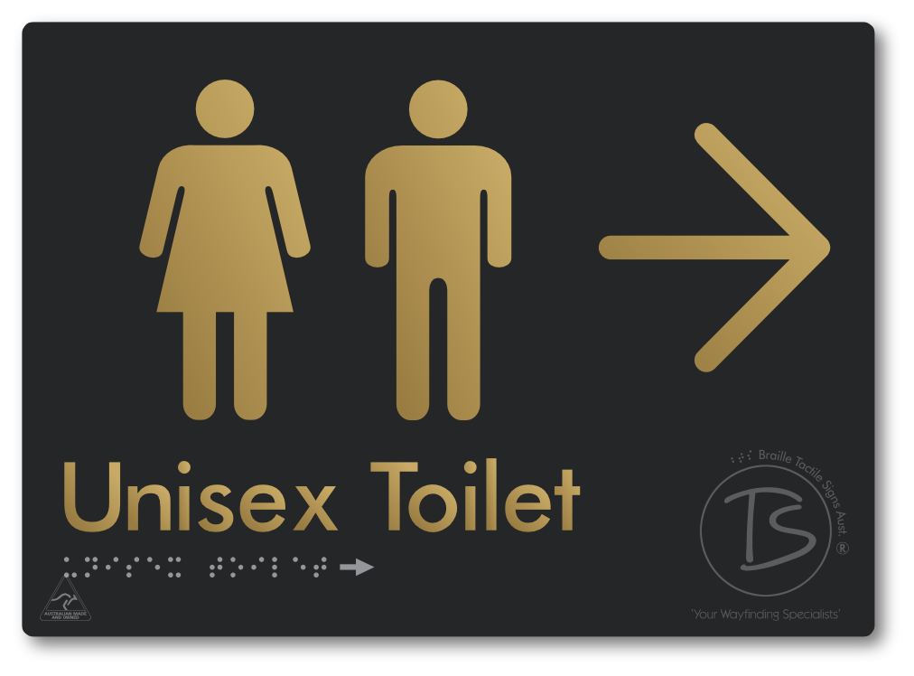Unisex Toilet with Large Directional Arrow - Braille Tactile Signs Aust.