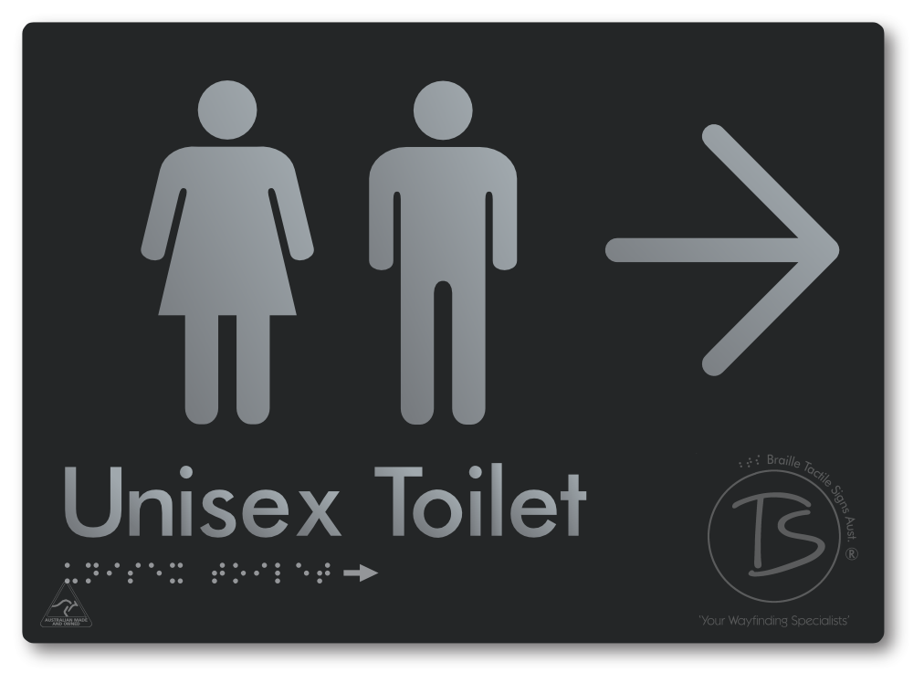 Unisex Toilet with Large Directional Arrow - Braille Tactile Signs Aust.