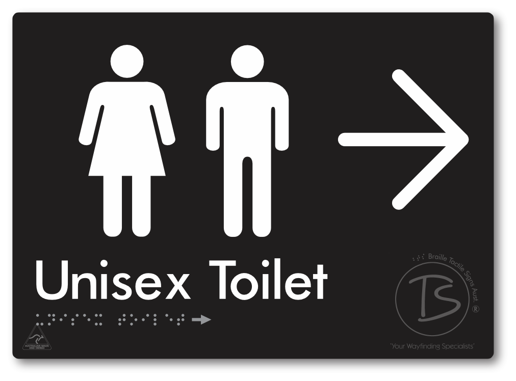 Unisex Toilet with Large Directional Arrow - Braille Tactile Signs Aust.