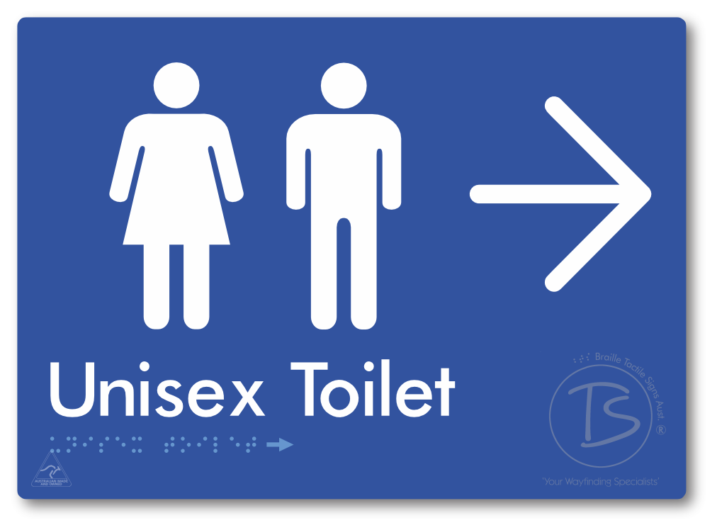 Unisex Toilet with Large Directional Arrow - Braille Tactile Signs Aust.
