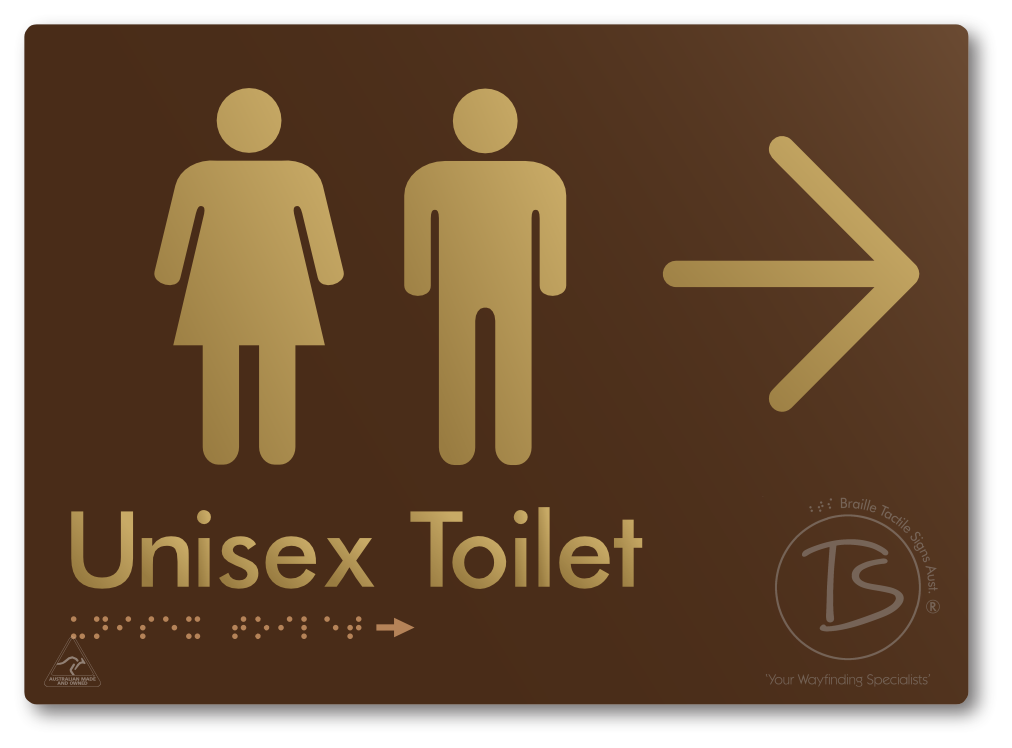 Unisex Toilet with Large Directional Arrow - Braille Tactile Signs Aust.