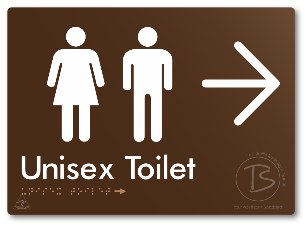 Unisex Toilet with Large Directional Arrow - Braille Tactile Signs Aust.