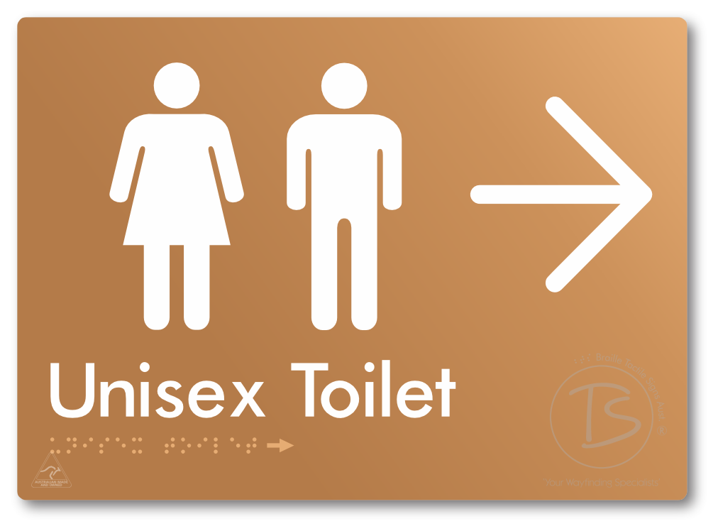 Unisex Toilet with Large Directional Arrow - Braille Tactile Signs Aust.