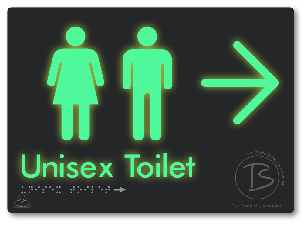 Unisex Toilet with Large Directional Arrow - Braille Tactile Signs Aust.